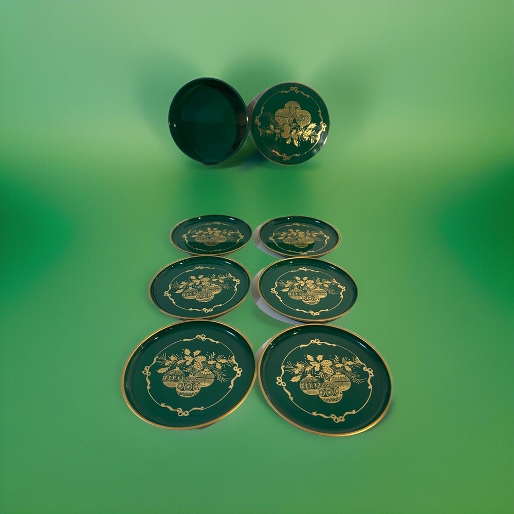 Vintage Otagiri Japan Lacquerware Coasters Christmas Ornament‎ Set of 6 W/ Case - Picture 3 of 4